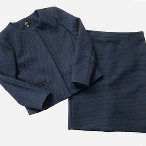 J Crew Navy Matellase Portfolio Jacket and Pencil Skirt Size 12